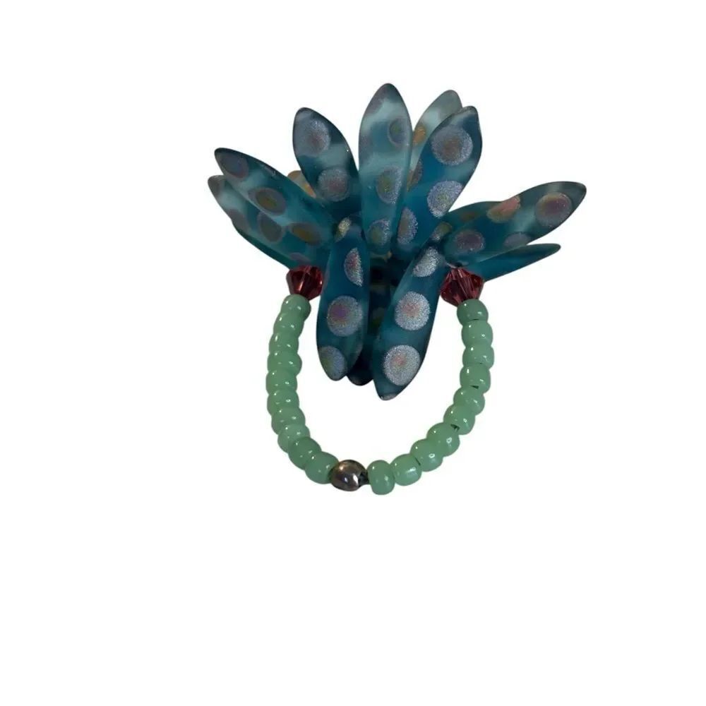 Artisan Made Polymer Clay & Glass Beaded Spikey 3D Stretch Statement Ring.